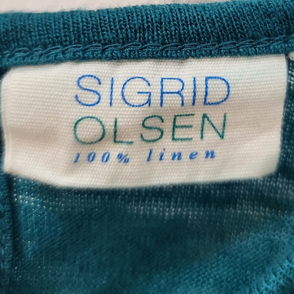 sigrid olsen linen top semi sheer turquoise pullover casual blouse - Picture 5 of 5